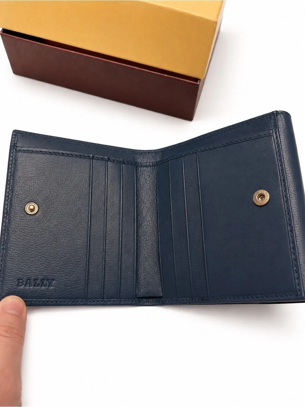 Bally Navy Leather Compact Wallet